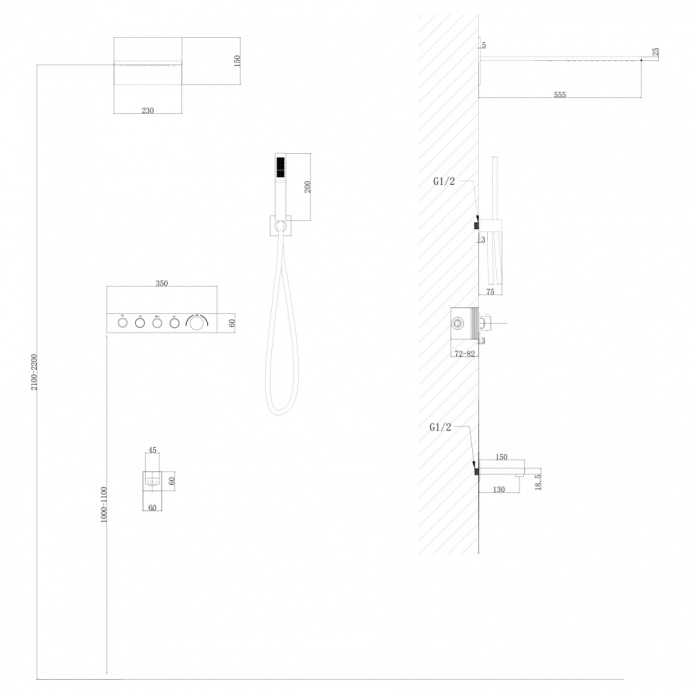 Душевой комплект Abber Rund с термостатом хром AF8753 - 2