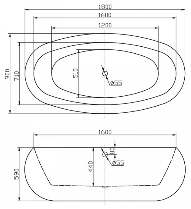 Акриловая ванна BELBAGNO 180х90 черный  BB18-NERO/BIA - 2