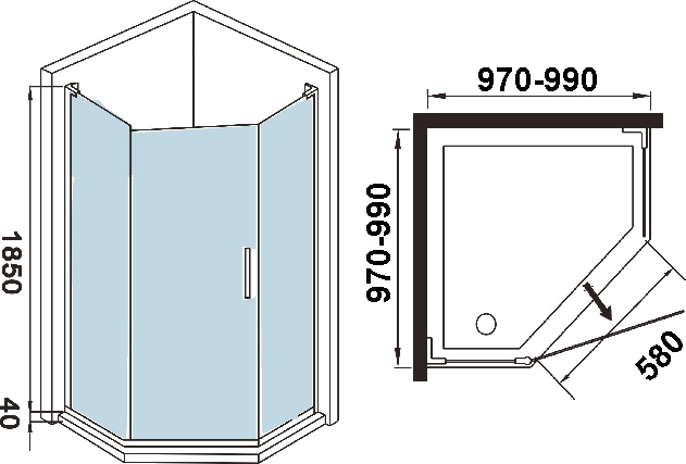 Душевой уголок Weltwasser WW300 300PI-100 100Х185 хром  10000002752 - 1