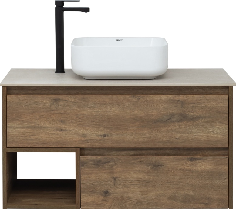 Тумба с раковиной STWORKI Карлстад 90 дуб рустикальный, простоун беж, с отверстием для смесителя в столешнице 425505 - 3