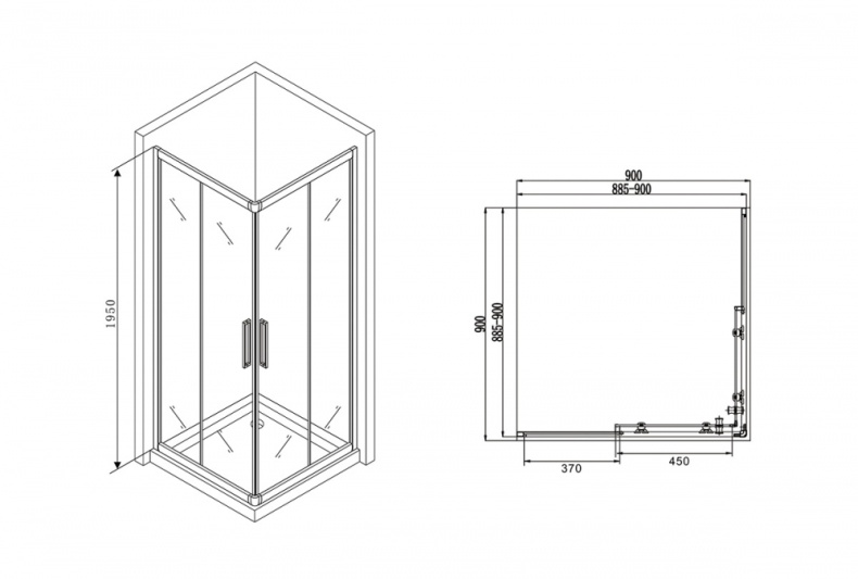 Душевой уголок Abber Schwarzer Diamant  AG02090BH - 1