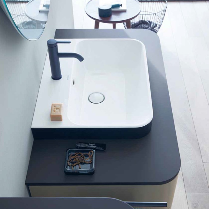 DURAVIT (Happy D.2 Plus) Умывальник 600 x 460 мм, с отверстием под смеситель, с клапаном Push-Open, цвет белый внутри/антрацит матовый снаружи 2360606100 - 0