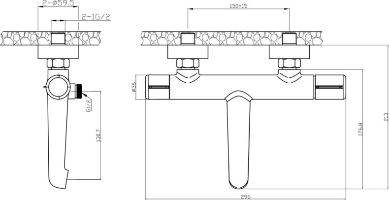 Смеситель Agger Slim A2210000 для ванны с душем - 1