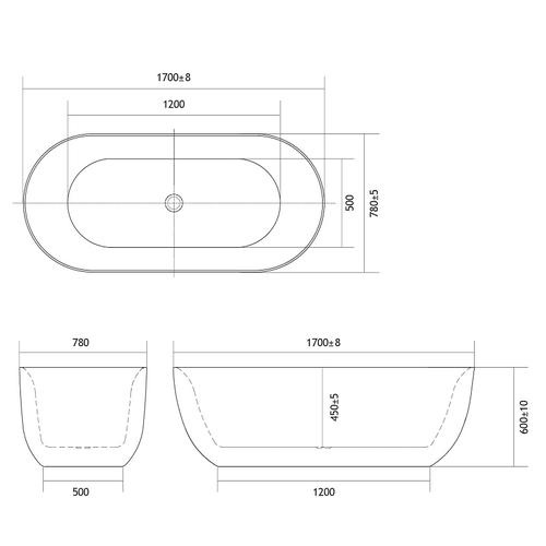 Акриловая ванна Aquatek Афина 170х78 белый с ножками и сливом-переливом  AQ-44778 - 3