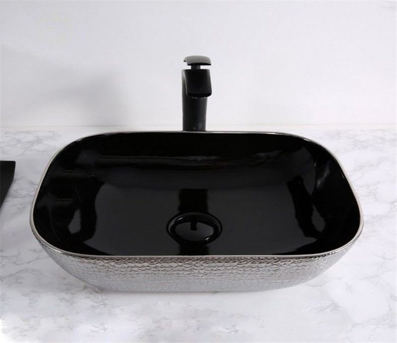 Раковина накладная CeramaLux NC 46 см черный/серебро  D1333H020 - 2