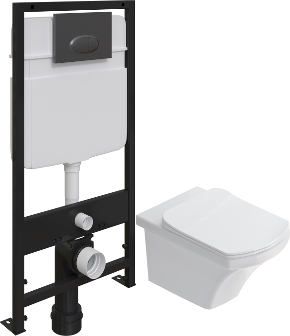Комплект Унитаз подвесной STWORKI Хальмстад SETK2804-0606-001-1-6000 с микролифтом + Система инсталляции для унитазов EWRIKA ProLT 0026-2020 с кнопкой смыва 0054 черной матовой 560245 - 0