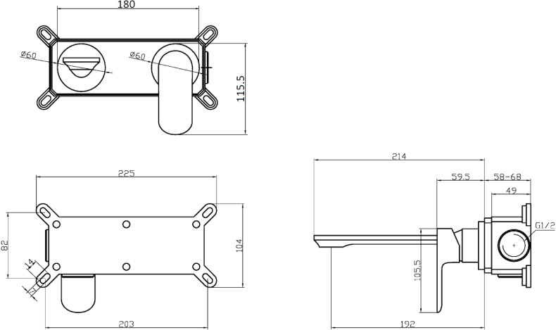 Смеситель для раковины STWORKI Ноттвиль NO-03cr С ВНУТРЕННЕЙ ЧАСТЬЮ, хром, скрытого монтажа, настенный, латунь - 6