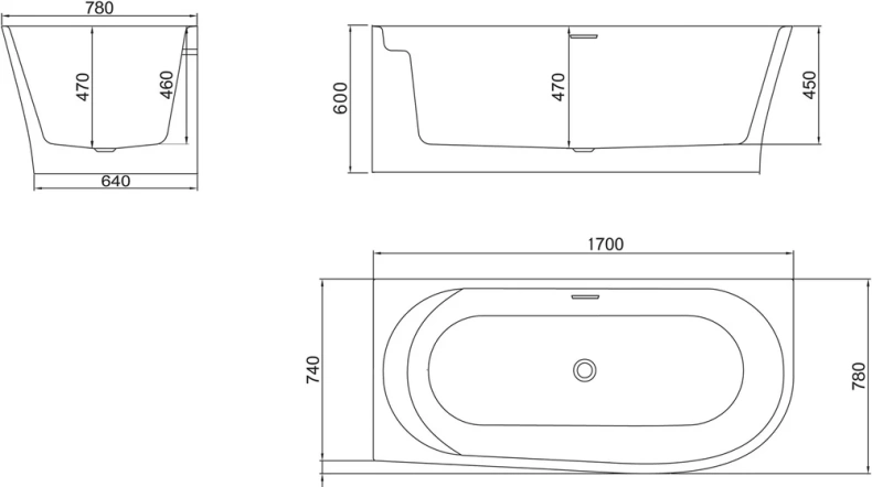 Акриловая ванна BELBAGNO 170х78 белый  BB410-1700-780-R - 2