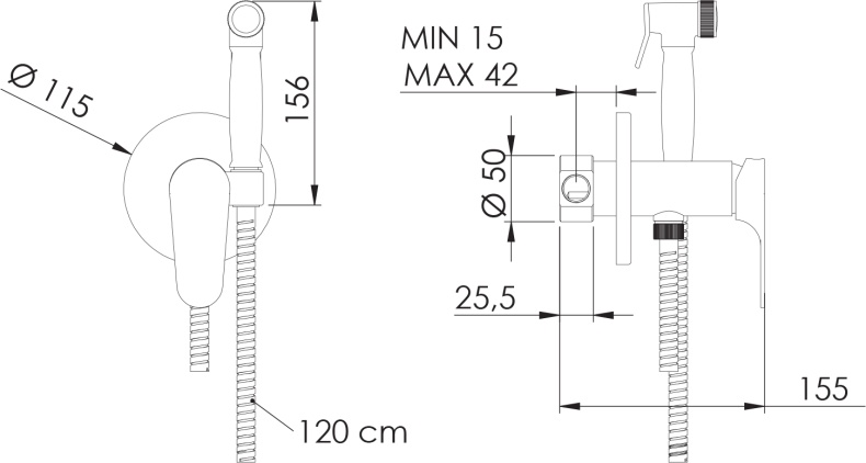 Гигиенический душ Remer Class Line L65 со смесителем, С ВНУТРЕННЕЙ ЧАСТЬЮ - 1