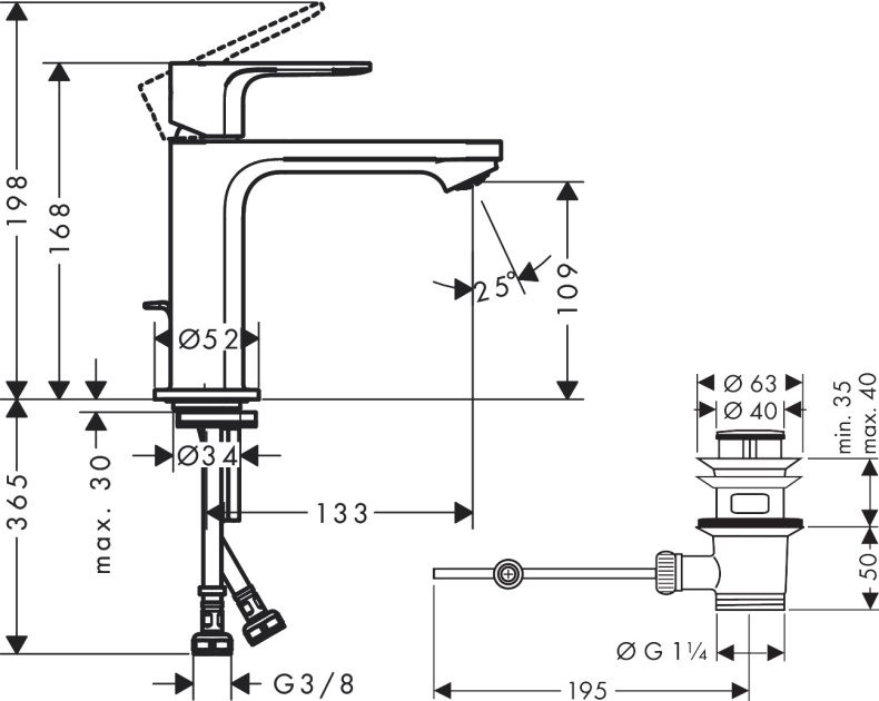 Смеситель для раковины Hansgrohe Rebris S 72517000 с донным клапаном, хром - 4