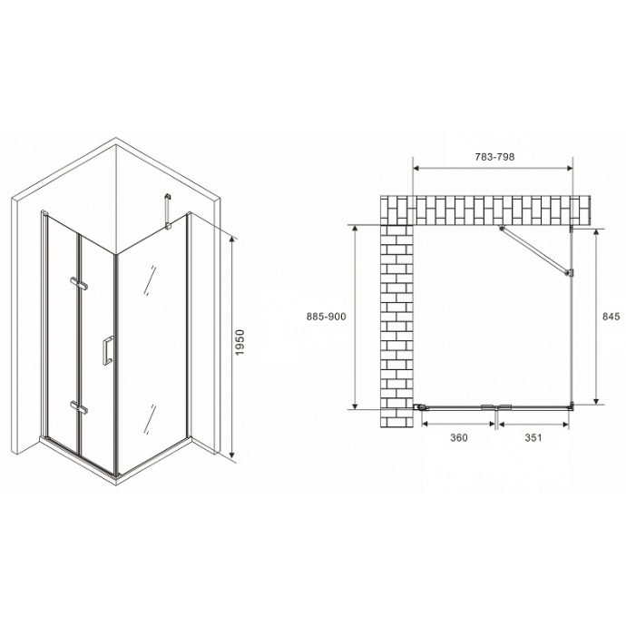 Душевой уголок Abber Zart 80x90 профиль хром стекло прозрачное AG08080P-S91 - 2