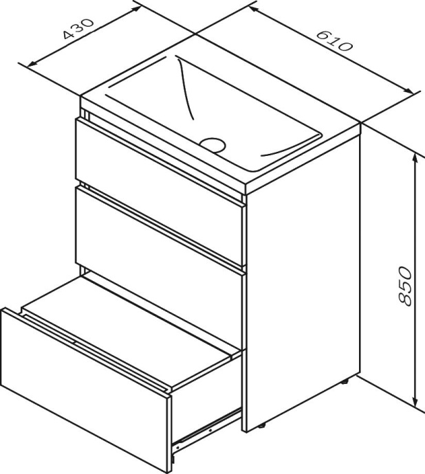 Тумба для комплекта AM.PM Gem S 60 графит матовый, напольная, с 3 ящиками M91FSX0602GM - 6