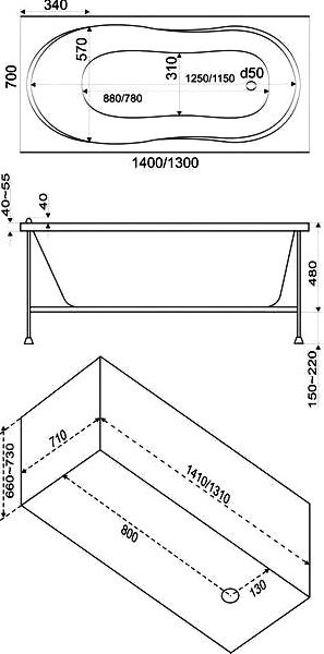 Акриловая ванна Bas Тесса 140x70 В 00036 - 2