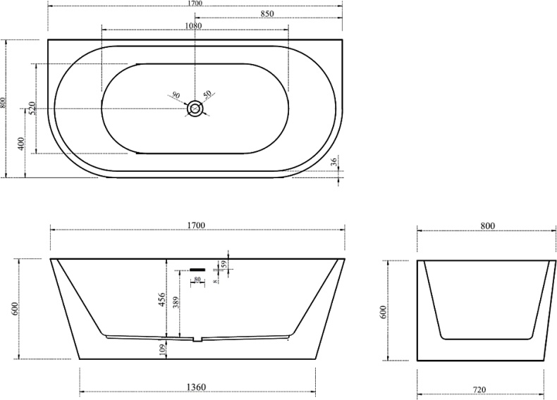 Акриловая ванна Abber AB9216-1.7DB - 3