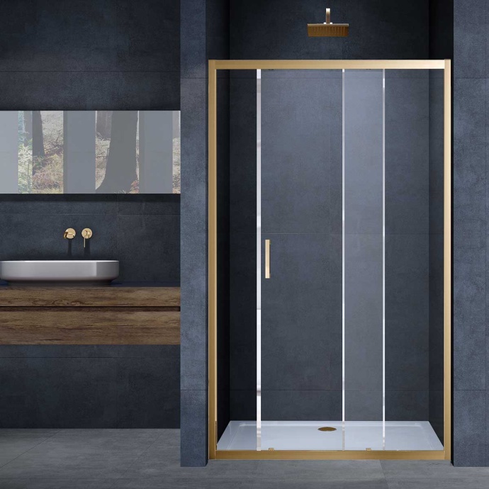 Душевая дверь в нишу Vincea Alpha 150х190 профиль брашированное золото стекло прозрачное  VDS-3AL150CLG - 0
