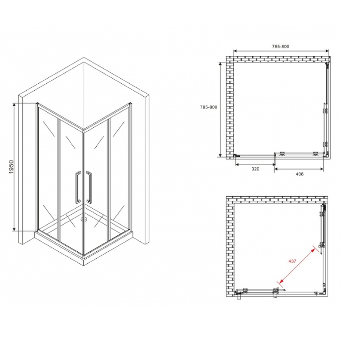 Душевой уголок Abber Schwarzer Diamant 80х80 черный стекло матовое AG02080BMH - 1