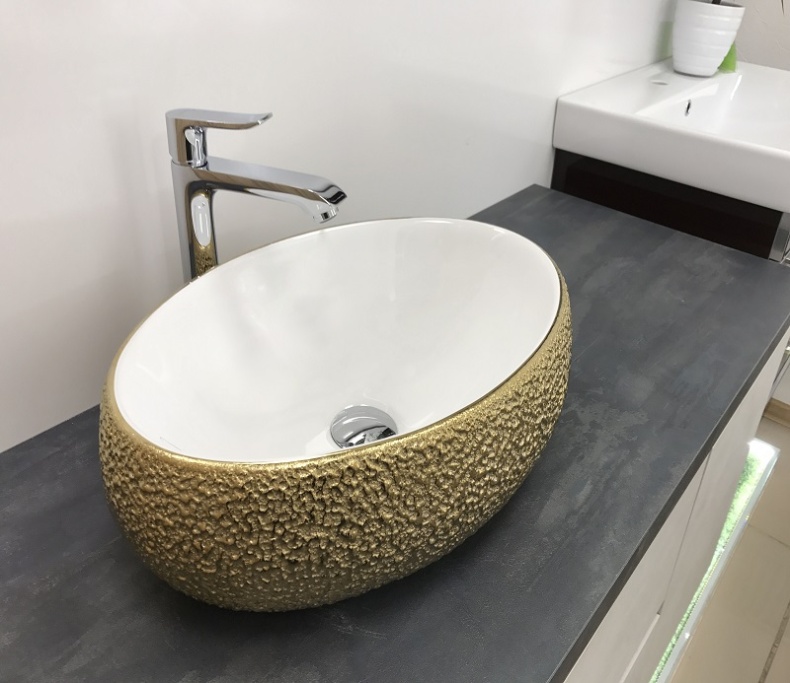 Раковина накладная CeramaLux NC 49 см белый/золото  433J - 1