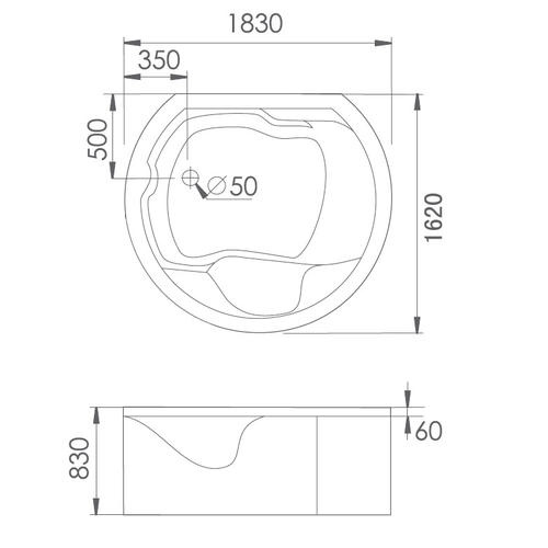 Акриловая ванна Gemy 183х162 белая с гидромассажем G9063 O - 2
