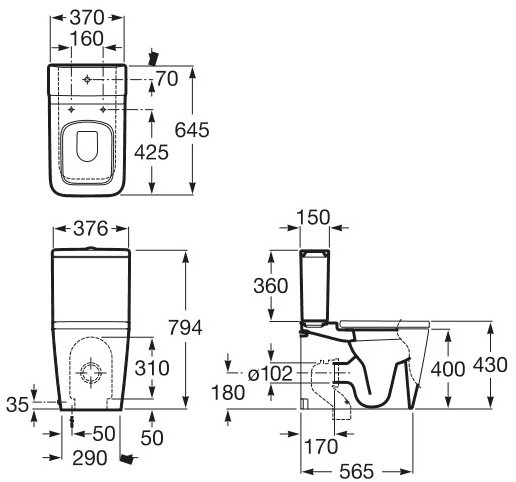Унитаз напольный Roca Inspira square с крышкой, белый (342537000) - 1