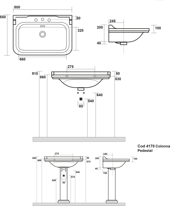Раковина Kerasan Waldorf 4141 с 3 отверстиями 4141K1 3 - 6
