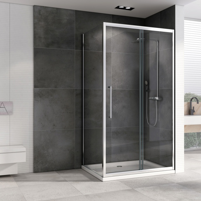 Душевой уголок Abber Schwarzer Diamant 140x50 профиль хром стекло прозрачное AG30140H-S50 - 1