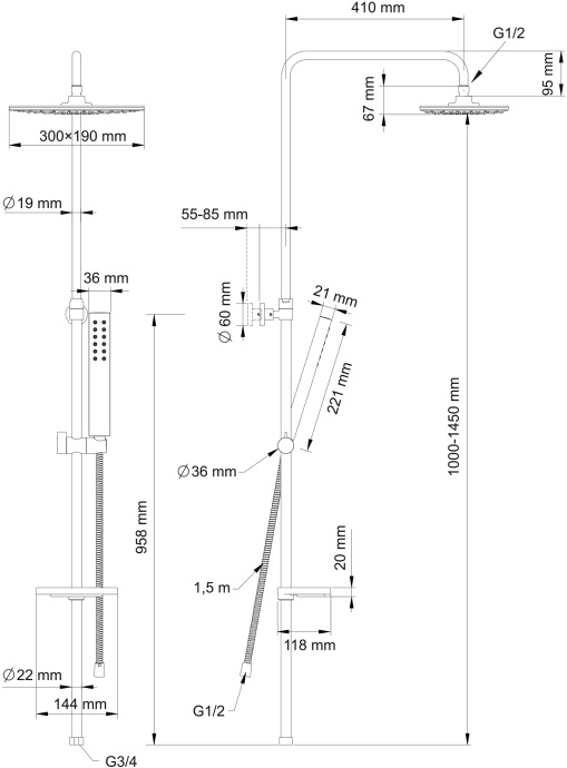 Душевая стойка Swedbe Calypso хром  5070 - 9
