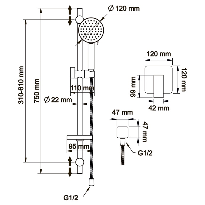 Swedbe Platta Душевой комплект со встроенным смесителем с монтажным боксом, цвет: черный 5552B - 2