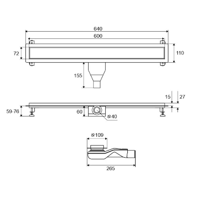 Душевой лоток Excellent Stilio 60 под облицовку плиткой золото INEX.1515.600.P.GL - 2