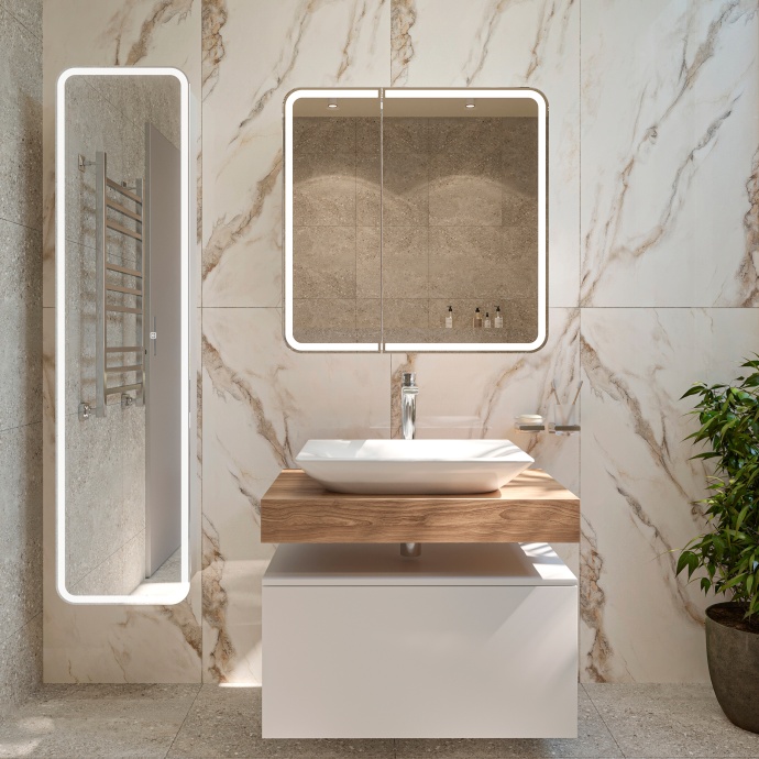 Зеркало-шкаф STWORKI Ольборг МВК079 80, с подсветкой, навесной, белый, прямоугольный, в стиле лофт, с розеткой - 3