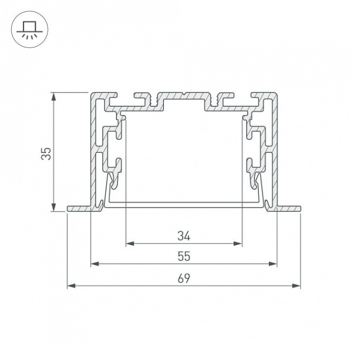 Профиль с рассеивателем Arlight S2-LINIA69-F-2500 ANOD+OPAL 021177 - 2