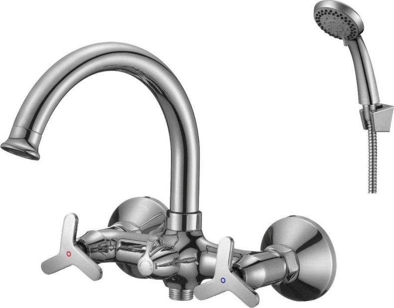 Смеситель двуручный для ванны с поворотным изливом 175мм, дивертор с керамическими пластинами, хром RS40-83 - 0