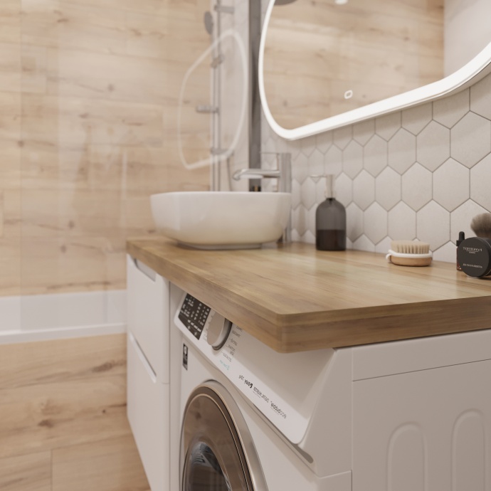 Мебель для ванной STWORKI Берген 60 белая со светлой столешницей 122, раковина Moduo 50 Square, R 549752 - 3