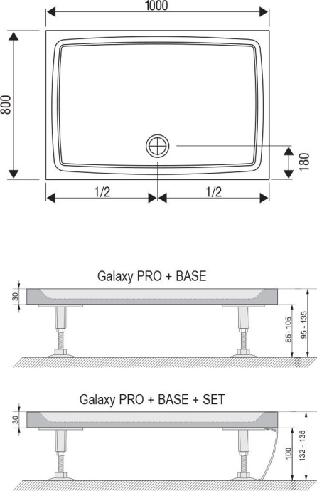 поддон Gigant Pro Flat 100х80 белый, Galaxy Pro XA03A411010 - 2