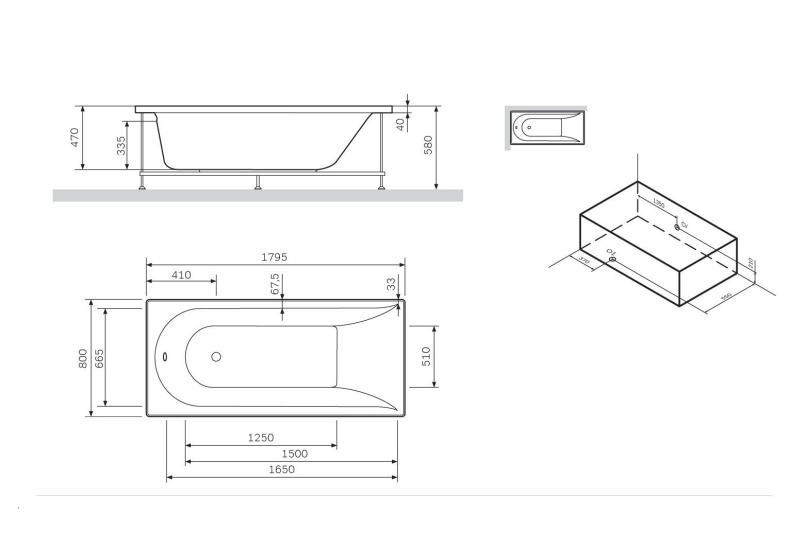 Каркас для ванны AM.PM Spirit 180x80 W72A-180-080W-R2 - 2