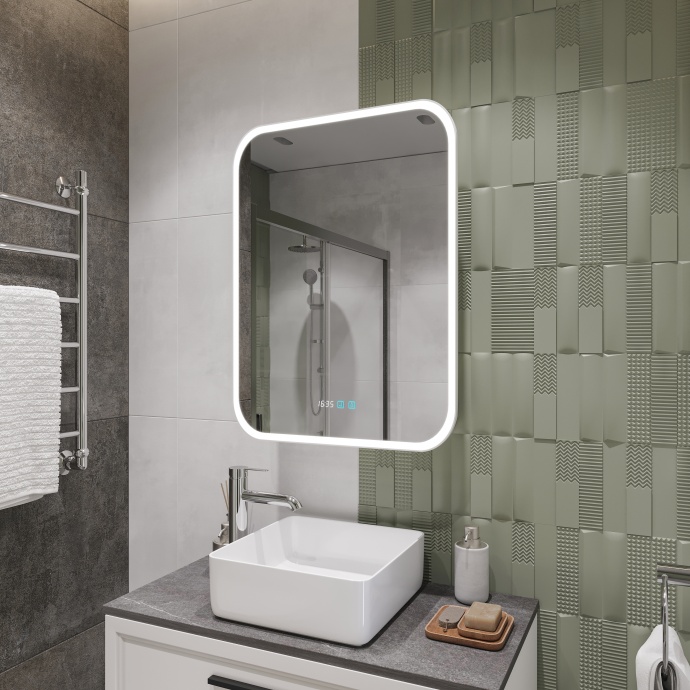 Зеркало-шкаф STWORKI Алта 60 см, с LED подсветкой и часами, смарт, прямоугольное, сенсорное управление LED-00002579 - 5