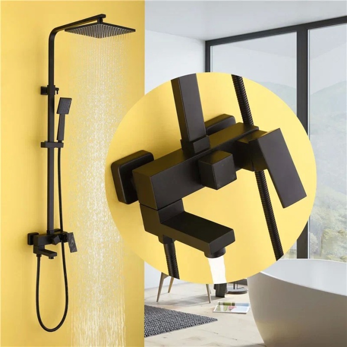 Душевая стойка ABBER Daheim с изливом, черная матовая  AF8216B - 2