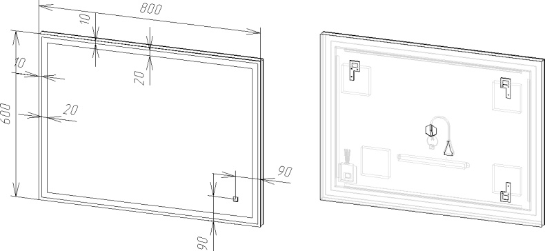 Зеркало DIWO Дмитров 80 с подсветкой светодиодной, прямоугольное, сенсорный светильник, настенное ЗЛП117 - 6