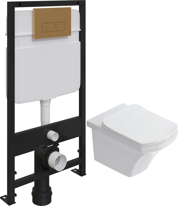 Комплект Унитаз подвесной STWORKI Хальмстад SETK2804-0606-001-1-6000 с микролифтом + Система инсталляции для унитазов EWRIKA ProLT 0026-2020 с кнопкой смыва 0043 золото матовое 560223 - 0