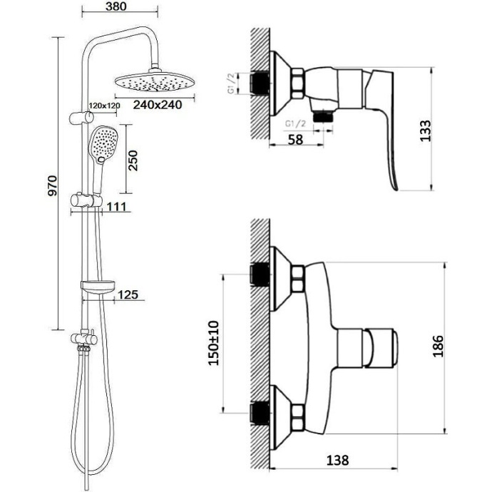 Душевая система Agger хром глянцевый A2595200 - 3