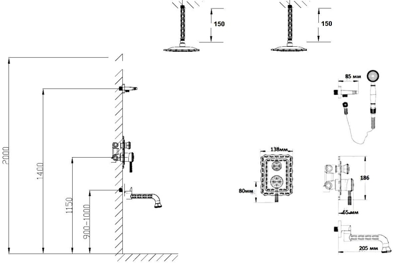 Душевой комплект Bronze de Luxe Windsor 10137/1F - 2