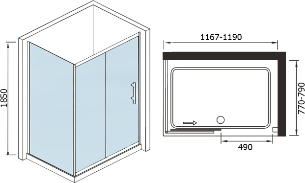 Душевой уголок Weltwasser WW200 200US22-120х80 хром  10000001232 - 1