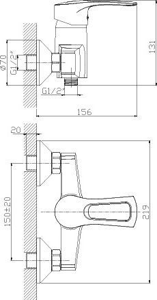 Смеситель для душа Rossinka  хром  T40-41 - 1