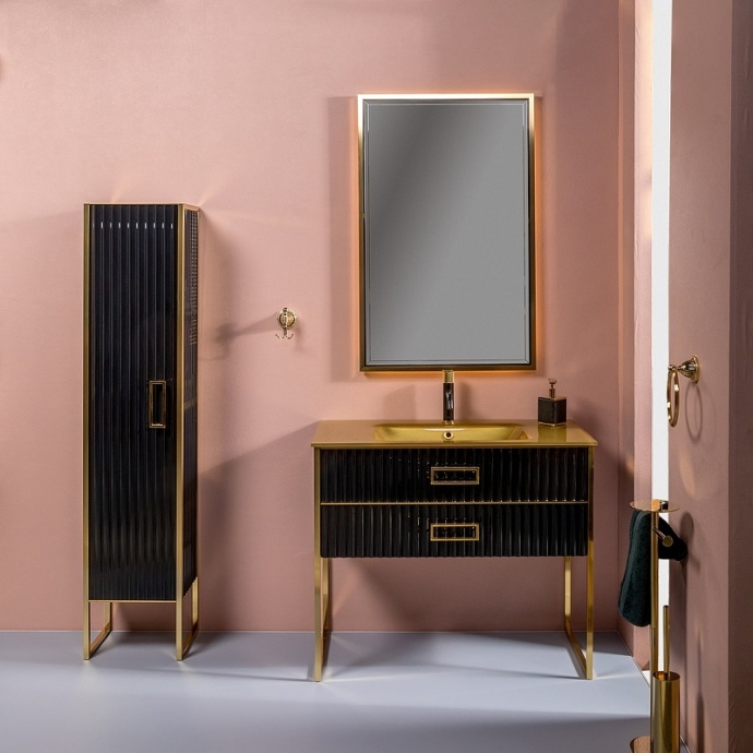 Тумба под раковину моноблок Boheme Armadi Art Monaco 100 черный глянец - золото 866-100-BG - 2