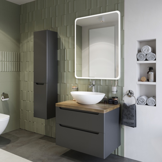 Мебель для ванной STWORKI Берген 80 серая со светлой столешницей, раковина Moduo 55 Leaf 549492 - 2