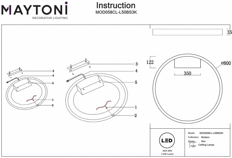 Накладной светильник Maytoni Rim MOD058CL-L50BS3K - 3