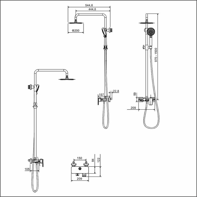 Душевая стойка Excellent Rain Altar черный матовый AREX.SY.781BL - 1
