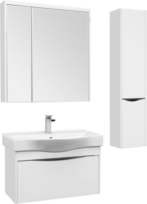 Мебель для ванной STWORKI Хельсинки 80 белая, подвесная, в современном стиле, российская (гарнитур, комплект) 406333 - 4