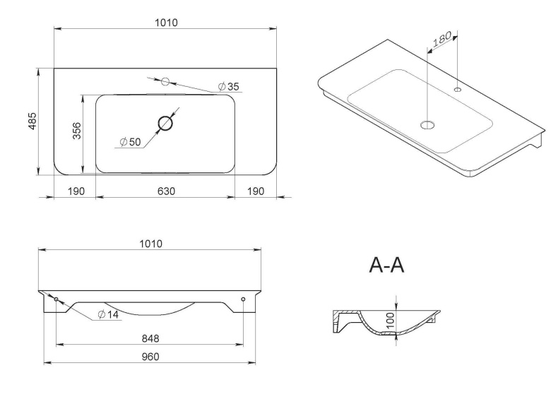 Мебельная раковина Am.Pm Sensation 100 M30WPC1001WG - 2