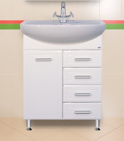 Тумба с раковиной Misty Стелла 65 белая глянцевая ИП000000600 - 0