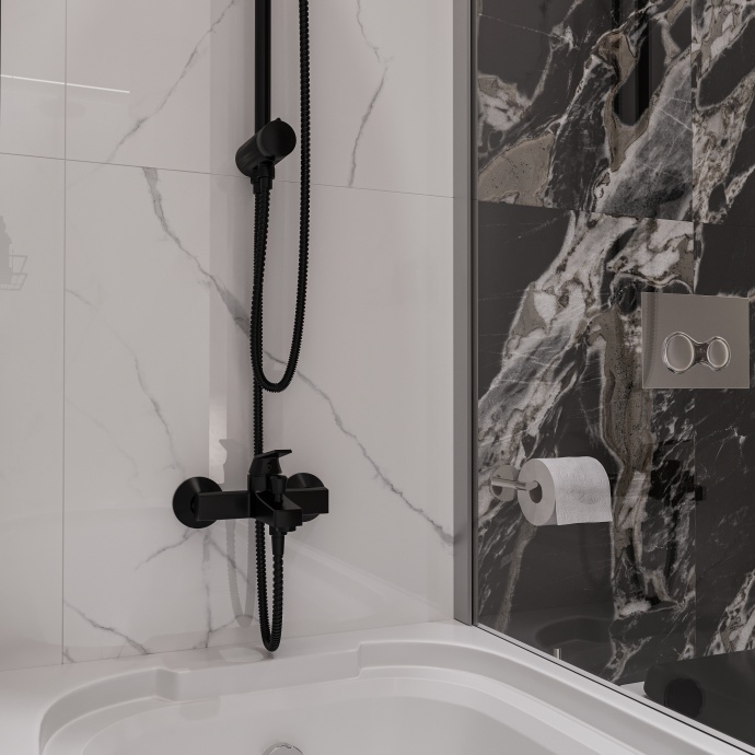 Смеситель для ванны с душем DIWO Смоленск SM-03b черный, однорычажный, настенный, российский - 1